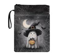 Poceacles Funda para libro de Halloween con sombrero de mago, funda para libros de bolsillo, tela lavable, protector portátil para los amantes de los libros, patrón de luna, murciélago, calabaza