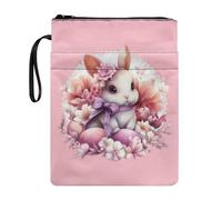 Poceacles Funda para libros con cremallera, de tela lavable, para libros de tapa dura, cuaderno de texto, libros de texto, conejo, floral, huevo de Pascua, color rosa
