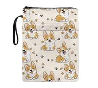 Poceacles Funda protectora con cremallera para los amantes de los libros, funda protectora para cuadernos, tapa dura, tapa blanda, 29 x 22 cm, diseño de pata de cachorro de perro Corgi, color beige