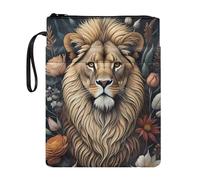 Poceacles Funda Protectora de Libro con Diseño de León y Flores Rosas, Bolsa con Cremallera, Fundas Lavables para Amantes de los Libros, para Libros de Bolsillo, Tapa Dura, Cuadernos, Biblia, Diario