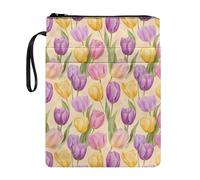 Poceacles Fundas para libros de tapa blanda para libros de texto, tapa dura, protector con cremallera, tela lavable, accesorio de lectura, 28 x 21 cm, flor de tulipán rosa y amarillo