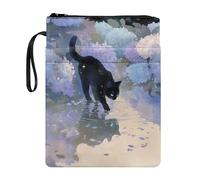 Poceacles Fundas para libros de tapa blanda para libros de texto, tapa dura, protector con cremallera, tela lavable, accesorio de lectura, 28 x 21 cm, gato negro, hortensia, flor, violeta