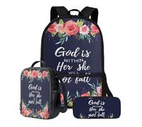 Poceacles Juego de 3 mochilas con lonchera y estuche, bonita mochila para niños pequeños, mochilas informales para jardín de infantes, escuela primaria, God is Within Her She Will Not Fall, Talla