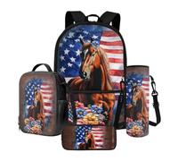 Poceacles Juego de 4 bolsas escolares para niños y adolescentes, mochila y bolsa de almuerzo con estuche para lápices, soporte para botellas, se adapta a laptop de 14 pulgadas, Flor de bandera