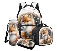 Poceacles Juego de 4 mochilas de dibujos animados, incluye bolsa de almuerzo, estuche para lápices, portabotellas de agua, artículos esenciales escolares para niños y niñas, Kawaii Dandelion Fox Star