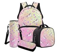 Poceacles Juego de 4 mochilas escolares para niñas, elegantes bolsas escolares aisladas, bolsa de almuerzo, estuche para lápices, mochila de moda, Horse Planet Star Rainbow Pink Gradient, Talla única