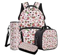 Poceacles Juego de 4 mochilas escolares para niñas, elegantes bolsas escolares aisladas, bolsa de almuerzo, estuche para lápices, mochila de moda, Lindo estampado de vaca fresa y leopardo, rosa, Talla
