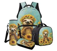 Poceacles Juego de 4 mochilas escolares para niños y niñas, bolsas escolares de moda, bolsa de almuerzo, estuche para lápices, mochila de moda para niños y adolescentes, Girasol perezoso, Talla única