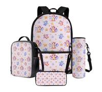 Poceacles Juego de 4 mochilas escolares y loncheras que contiene mochila, lonchera, estuche para lápices, fundas para botellas para niños y niñas, Baby Dragon Star, Talla única, Juego de mochila