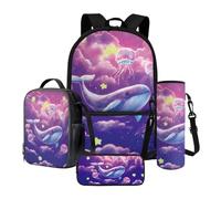 Poceacles Juego de 4 mochilas para niños con bolsa escolar, bolsa de almuerzo aislada, funda de botella, estuche para lápices, suministros escolares para niñas y niños, Ballena, medusa, nebulosa,