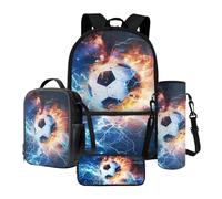 Poceacles Juego de 4 mochilas para niños con gran capacidad, bolsa térmica para el almuerzo, estuche para lápices, funda para botella, Fútbol Rayo Fiamma Galaxy, talla única, juego de mochilas para