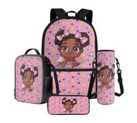Poceacles Juego de 4 mochilas y lonchera para niños y niñas, suministros para el aula, bolsa de almuerzo, bolsa para lápices, funda para botella de agua, Black Girl Star - Impresión de avión de papel