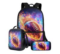 Poceacles Juego de mochila con bolsa de almuerzo, estuche para lápices, mochila ligera 3 en 1, juego para estudiantes de primaria y secundaria, American Football Fire, Talla única