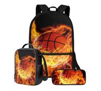 Poceacles Juego de mochila con bolsa de almuerzo, estuche para lápices, mochila ligera 3 en 1, juego para estudiantes de primaria y secundaria, Burning Fire Baloncesto, Taille unique