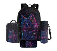 Poceacles Juego de mochila escolar de 4 piezas con estuche, bolsa de almuerzo, soporte para botella de agua, cómoda bolsa de libros para niños y niñas, Mechanical Wolf Cyberpunk, Talla única, Juego de
