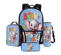 Poceacles Juego de mochila escolar de 4 piezas con estuche, bolsa de almuerzo, soporte para botella de agua, cómoda bolsa de libros para niños y niñas, Baby Elephant Book Stationery Back to School