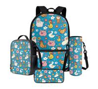 Poceacles Juego de mochila escolar para niños, juego de 4 piezas con estuche para lápices, mochila de gran capacidad, bolsa de almuerzo, soporte para botella de agua para niños, Animales de dibujos