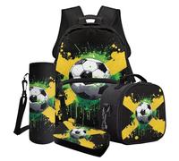 Poceacles Juego de mochila escolar para niños y adolescentes, juego de bolsa 4 en 1 con bolsa de almuerzo aislada, estuche para lápices, bolsa para botella de agua, Bandera de Jamaica, Talla única