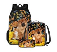 Poceacles Juego de mochila para niños de 3 piezas con lonchera y estuche multifuncional, mochila escolar, regalo para niñas y niños, Chow Chow Cat