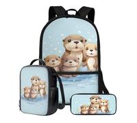 Poceacles Mochila con fiambrera, bolsa para lápices, bolsa de 3 piezas para estudiantes, bolsa de hombro de 17 pulgadas para niños de 1 a 6º grado, Nutria marina, Talla única