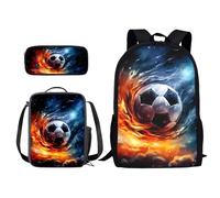 Poceacles Mochila con lonchera para niñas y niños de 10 a 12 años, mochila escolar para niños, 3 bolsas con estuche para lápices para la escuela secundaria, Balón de fútbol, Taille unique