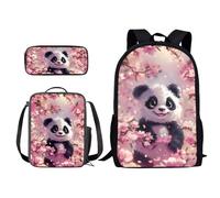 Poceacles Mochila con lonchera para niñas y niños de 10 a 12 años, mochila escolar para niños, 3 bolsas con estuche para lápices para la escuela secundaria, Lindo panda, Talla única