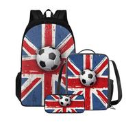 Poceacles Mochila de 10 a 12 años para escuela secundaria, ligera, con bolsa de almuerzo y estuche para lápices, Balón de fútbol de la bandera