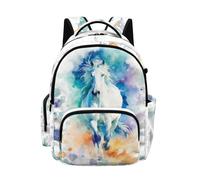 Poceacles Mochila escolar de 17 pulgadas para niños y niñas, mochila escolar de gran capacidad, mochila escolar con correas acolchadas para la escuela, Caballo acuarela blanco, 17", Mochilas daypack