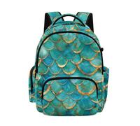 Poceacles Mochila escolar de gran capacidad para laptop, mochila para niños, mochila escolar, mochila de viaje para niños y adolescentes, Estampado de escamas de sirena verde y dorado, 17", Mochilas