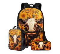 Poceacles Mochila escolar informal para niñas, adolescentes, bolsa de libros, lonchera y estuche para lápices, mochila de viaje 3 en 1, Vaca de girasol, Talla única