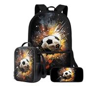Poceacles Mochila escolar para niños y niñas con bolsa de almuerzo y estuche para lápices, mochila para primaria, escuela secundaria, Fútbol con salpicaduras de pintura, Talla única