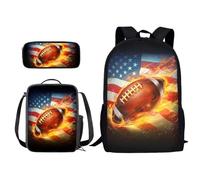 Poceacles Mochila para niños de 8 a 12 años, juego de mochila escolar con bolsas de almuerzo, estuche para lápices, primaria, jardín de infantes, preescolar, Bandera de Estados Unidos, Taille unique