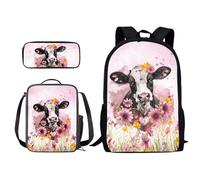 Poceacles Mochila para niños de 8 a 12 años, juego de mochila escolar con bolsas de almuerzo, estuche para lápices, primaria, jardín de infantes, preescolar, Margarita de vaca, Taille unique
