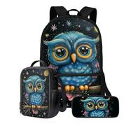 Poceacles Mochila para niños escolares con bolsa de almuerzo, estuche para lápices, bolsa para libros para niñas de 14 a 16 años, mochila escolar con correas ajustables, Búho de dibujos, Talla única