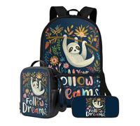 Poceacles Mochila para niños escolares con bolsa de almuerzo, estuche para lápices, bolsa para libros para niñas de 14 a 16 años, mochila escolar con correas ajustables, Perezoso floral, Talla única