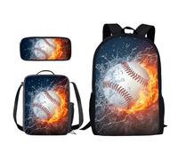 Poceacles Mochila para niños y niñas, juego de mochila escolar con fiambrera, estuche para lápices, mochila de senderismo, Fuego de agua de béisbol, Taille unique