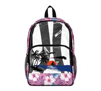 Poceacles Mochila transparente para niños y niñas, mochila transparente de PVC para eventos deportivos, viajes, seguridad, Palmera de playa, puesta de sol, hibisco, 17", Mochilas daypack