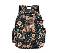 Poceacles Shcool - Mochila para niños, adolescentes, niños, niñas, mochila de libros de jardín de infantes, preescolar, escuela primaria, mochila de 17 pulgadas, Bulldog francés, hoja floral, 17