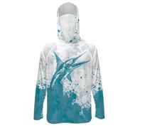 Poceacles Sudadera con capucha para hombre, protección UV, manga larga, cobertura completa, máscara facial, Camuflaje blanco y verde azulado, XL