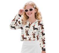 Poceacles Sudadera corta de manga larga para niñas de 5 a 14 años, para invierno y otoño, Estampado de perro salchicha, 5-6 años