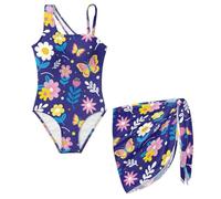 Poceacles Trajes de baño para adolescentes y niñas, traje de baño de una pieza con malla transparente, ropa de playa, talla 7-18 años, Mariposa, floral, violeta oscuro, rosa, 17-18 años
