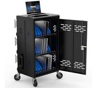 POCHAR Estación de carga de dispositivo de 30 unidades fácil de montar para Chromebook, iPad, se adapta a pantalla de 14 pulgadas, carrito de carga de portátil con cerradura y metal con diseño de