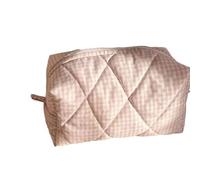 Pochette trucchi Bolsa de Maquillaje algodón Acolchado portátil a Cuadros con Bolsa Lavado Cremallera Viaje for Cuidado la Piel Gran Capacidad(Pink)