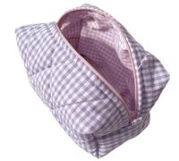 Pochette trucchi Bolsa de Maquillaje algodón Acolchado portátil a Cuadros con Bolsa Lavado Cremallera Viaje for Cuidado la Piel Gran Capacidad(Purple)