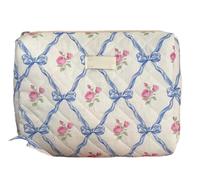 Pochette trucchi Bonita Bolsa de Maquillaje algodón con Lazo y Flores for Mujer, Organizador cosméticos Cremallera, Bolso Mano Tela for, Estuche artículos tocador portátil for niñas(Blue,S)