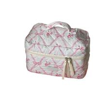 Pochette trucchi Bonita Bolsa de Maquillaje algodón con Lazo y Flores for Mujer, Organizador cosméticos Cremallera, Bolso Mano Tela for, Estuche artículos tocador portátil for niñas(Pink,M)
