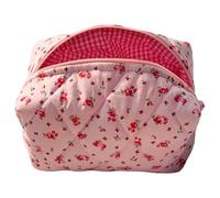 Pochette trucchi Lindo Bolso De Maquillaje Floral Bolsa Viaje Grande con Cremallera Organizador Almacenamiento Suave For Mujeres Y Niñas(Pink)