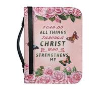 pochikiki-brand Funda para Biblia con cita bíblica y cremallera con cruz y frase de Dios para libros bíblicos bolsos de iglesia funda protectora transporte cuero PU bolso de mujer