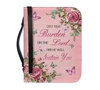 pochikiki-brand Funda para Biblia con cita bíblica y cremallera con cruz y frase de Dios para libros bíblicos bolsos de iglesia funda protectora transporte cuero PU bolso de mujer