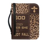 pochikiki-brand Funda para Biblia con cita bíblica y cremallera con cruz y frase de Dios para libros bíblicos bolsos de iglesia funda protectora transporte cuero PU bolso de mujer